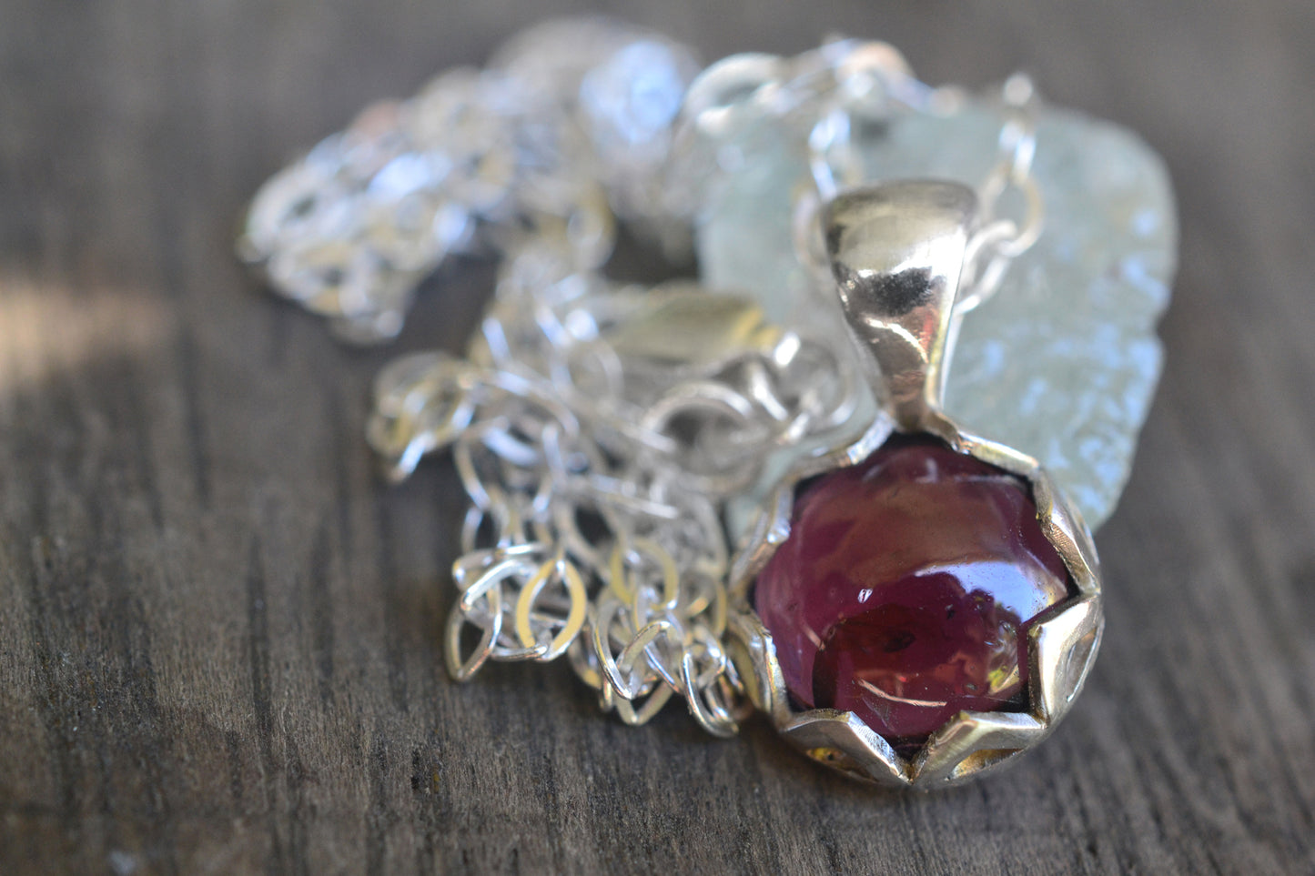 Simple Garnet Cabochon Pendant in Sterling Silver