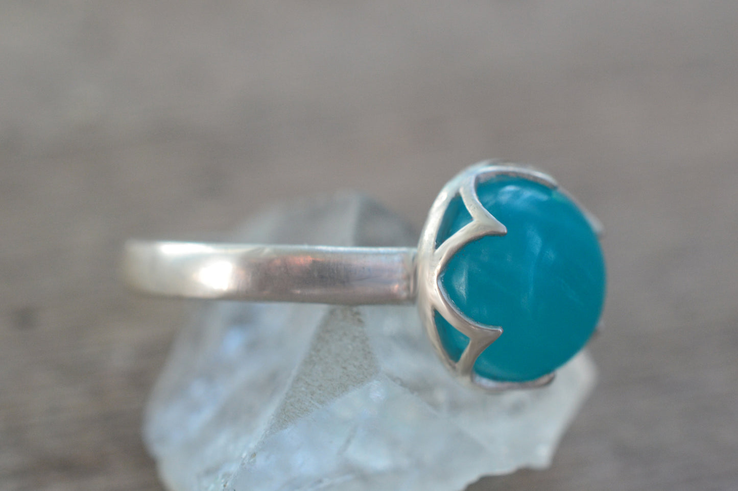 10mm Amazonite Cabochon Ring in Silver