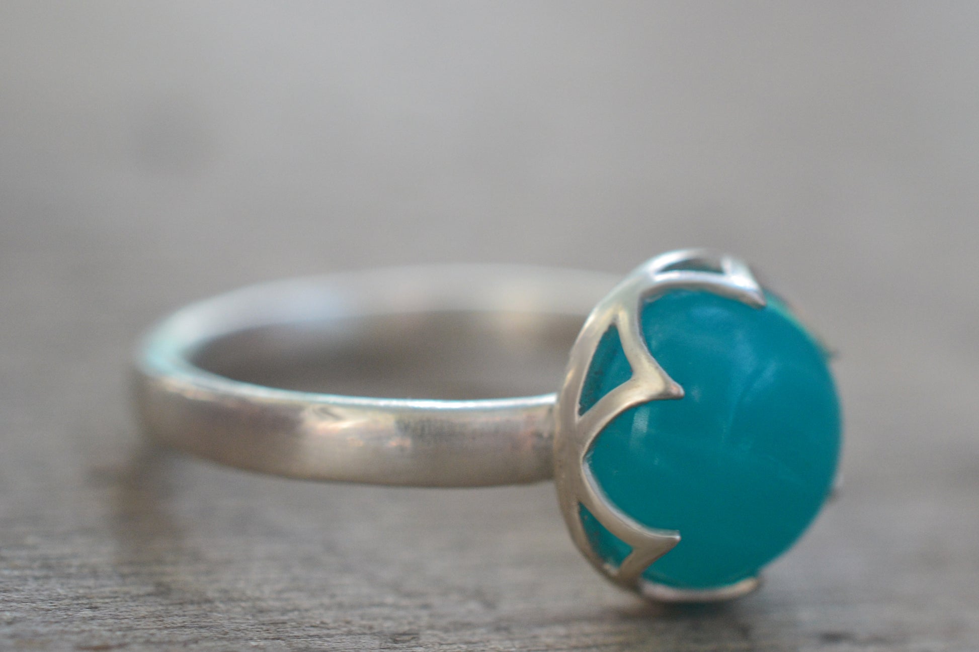 Bezel Set Amazonite Cocktail Ring in 925 Silver