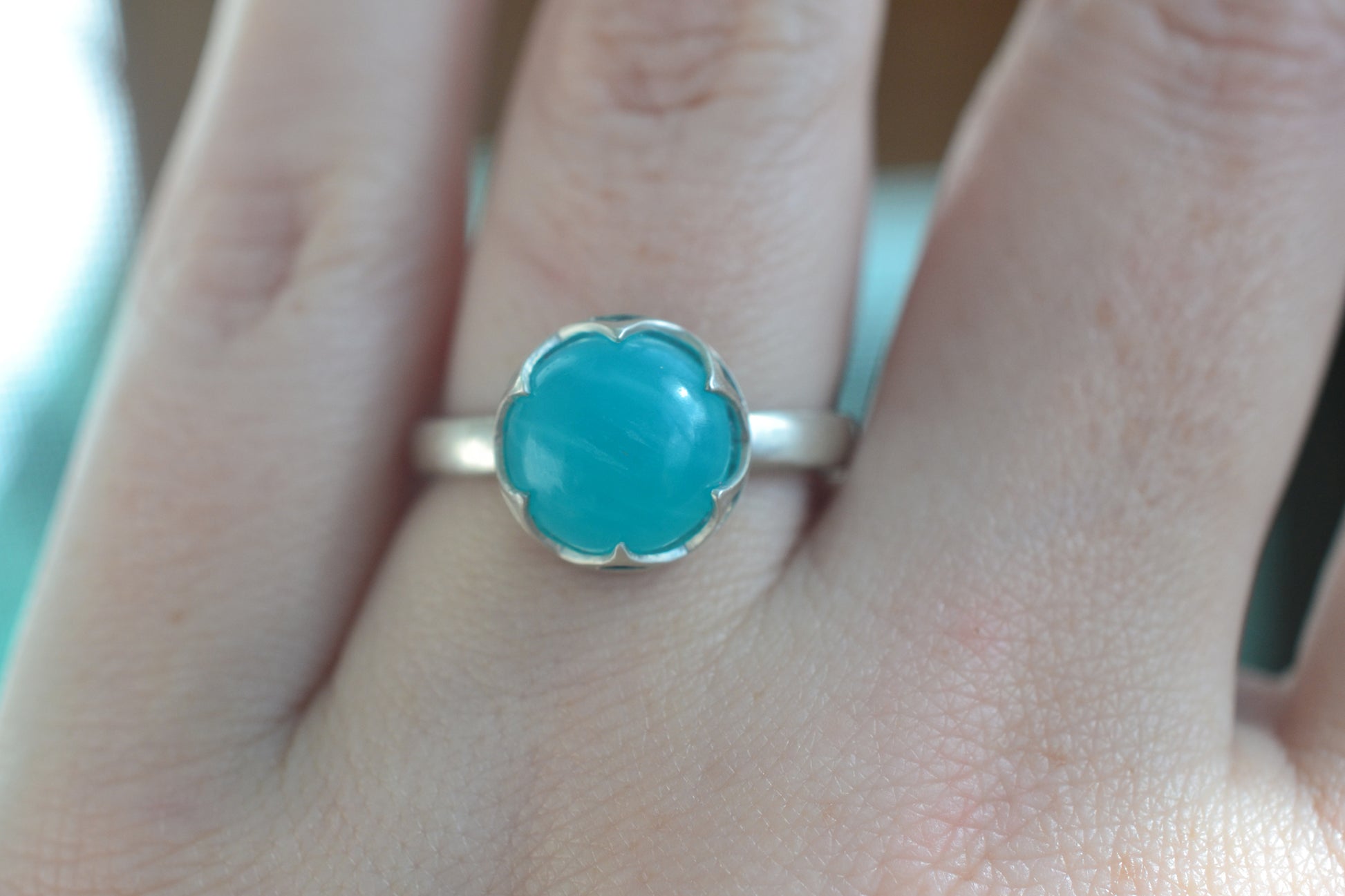 Womens Aqua Gemstone Ring in Sterling Silver