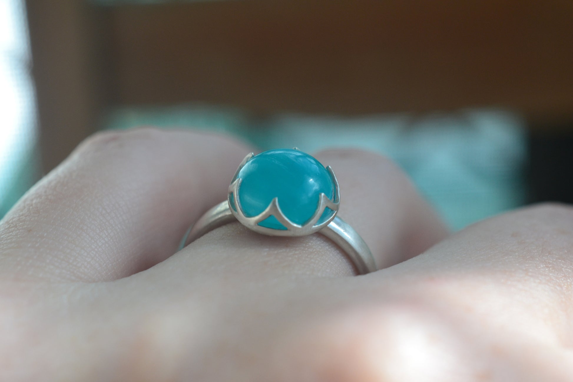 10mm Amazonite Gemstone Ring in 925 Silver