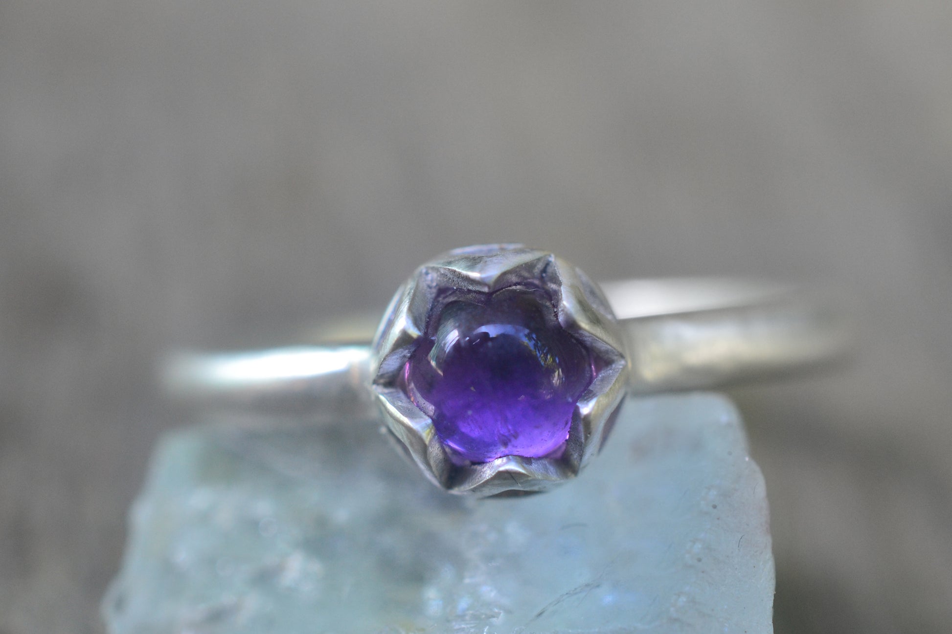 Bezel Set Amethyst Cabochon Ring in Sterling