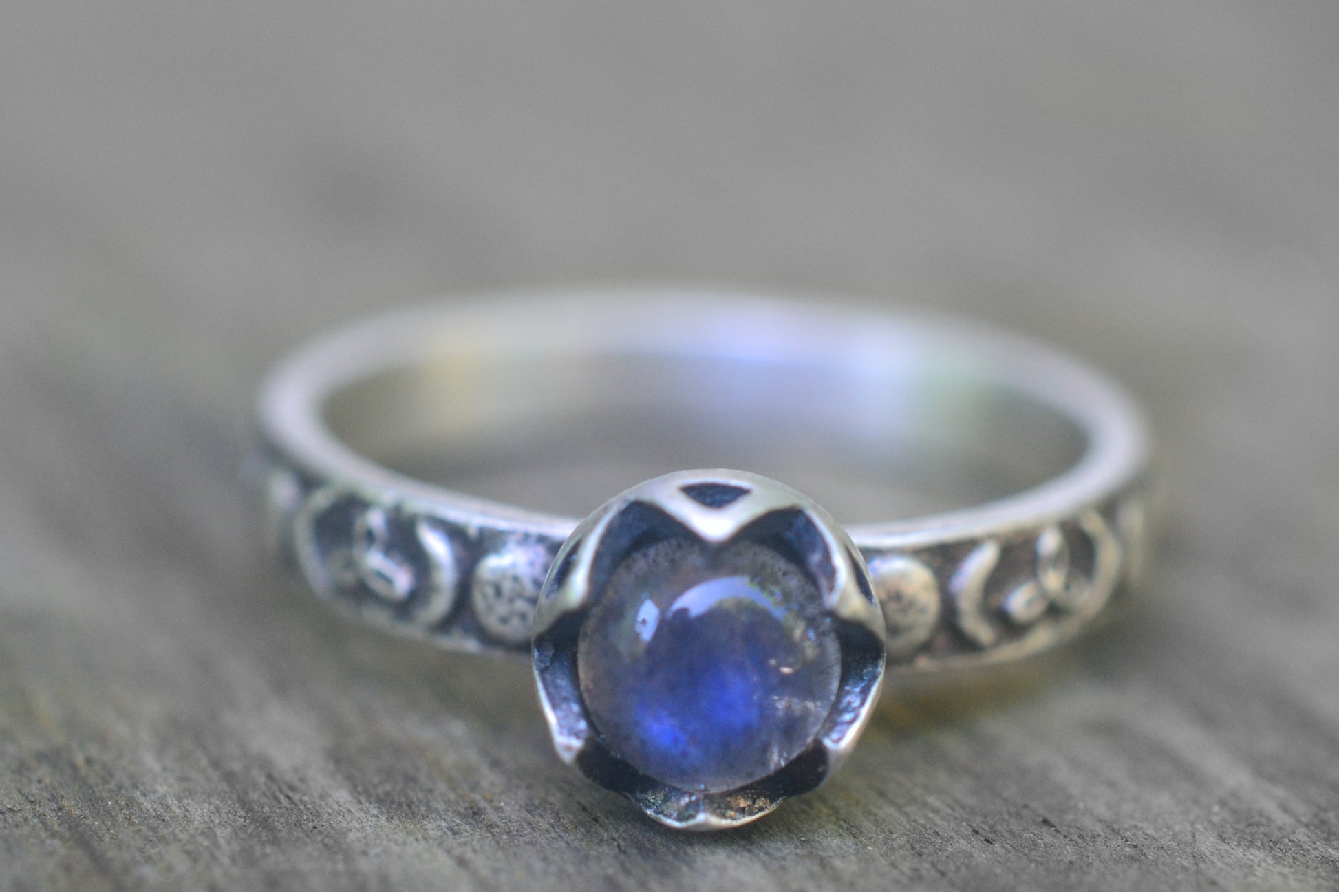 Natural Labradorite Gothic Moon Ring