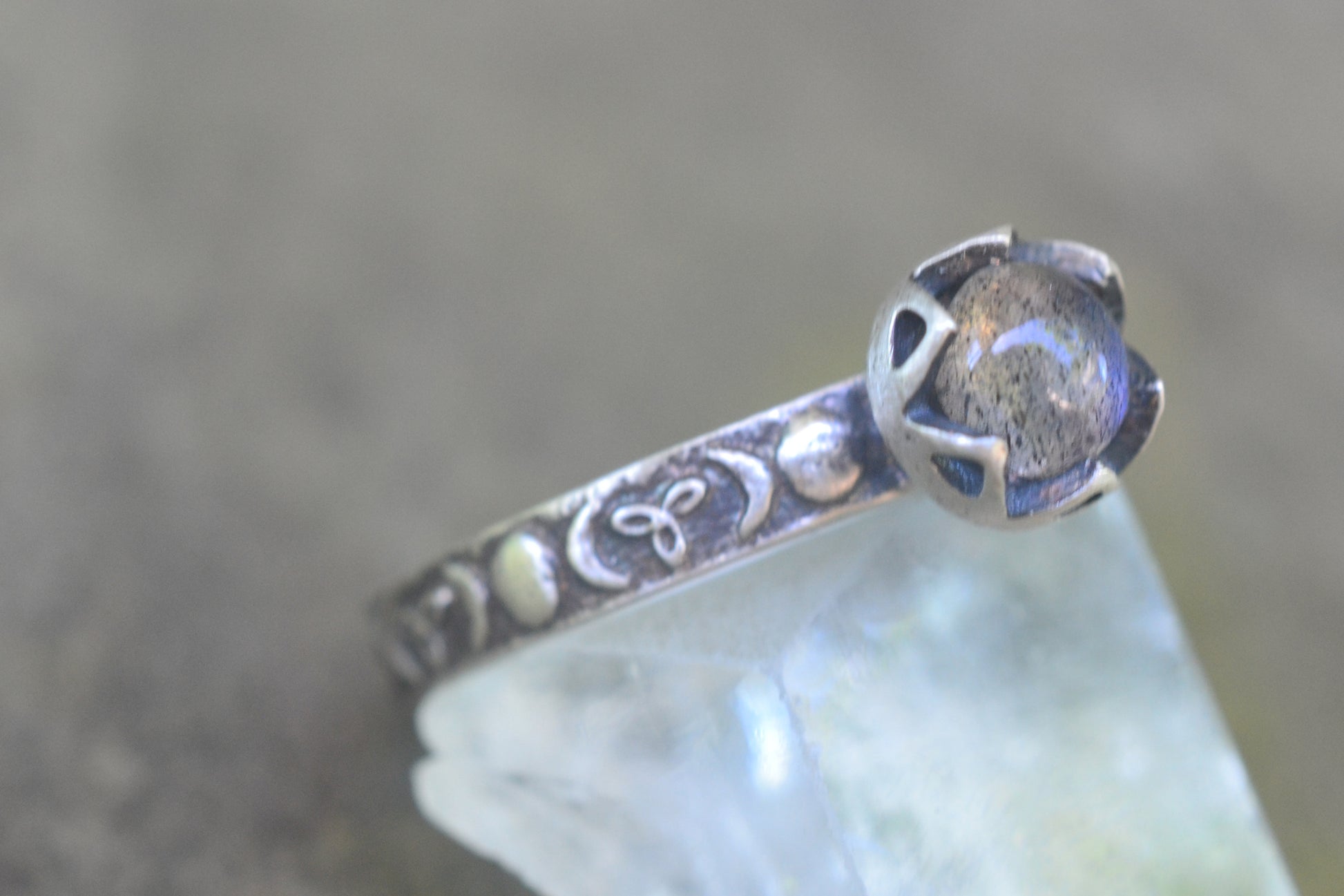 Pagan Moon Ring With Blue Fire Labradorite