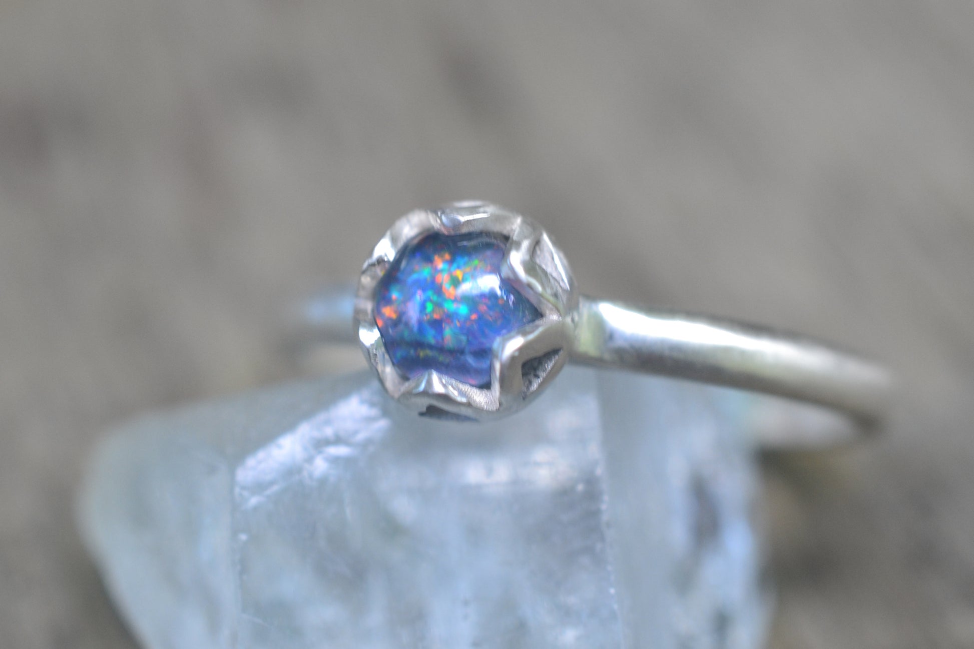 5mm Round Opal Triplet Bezel Ring in Silver