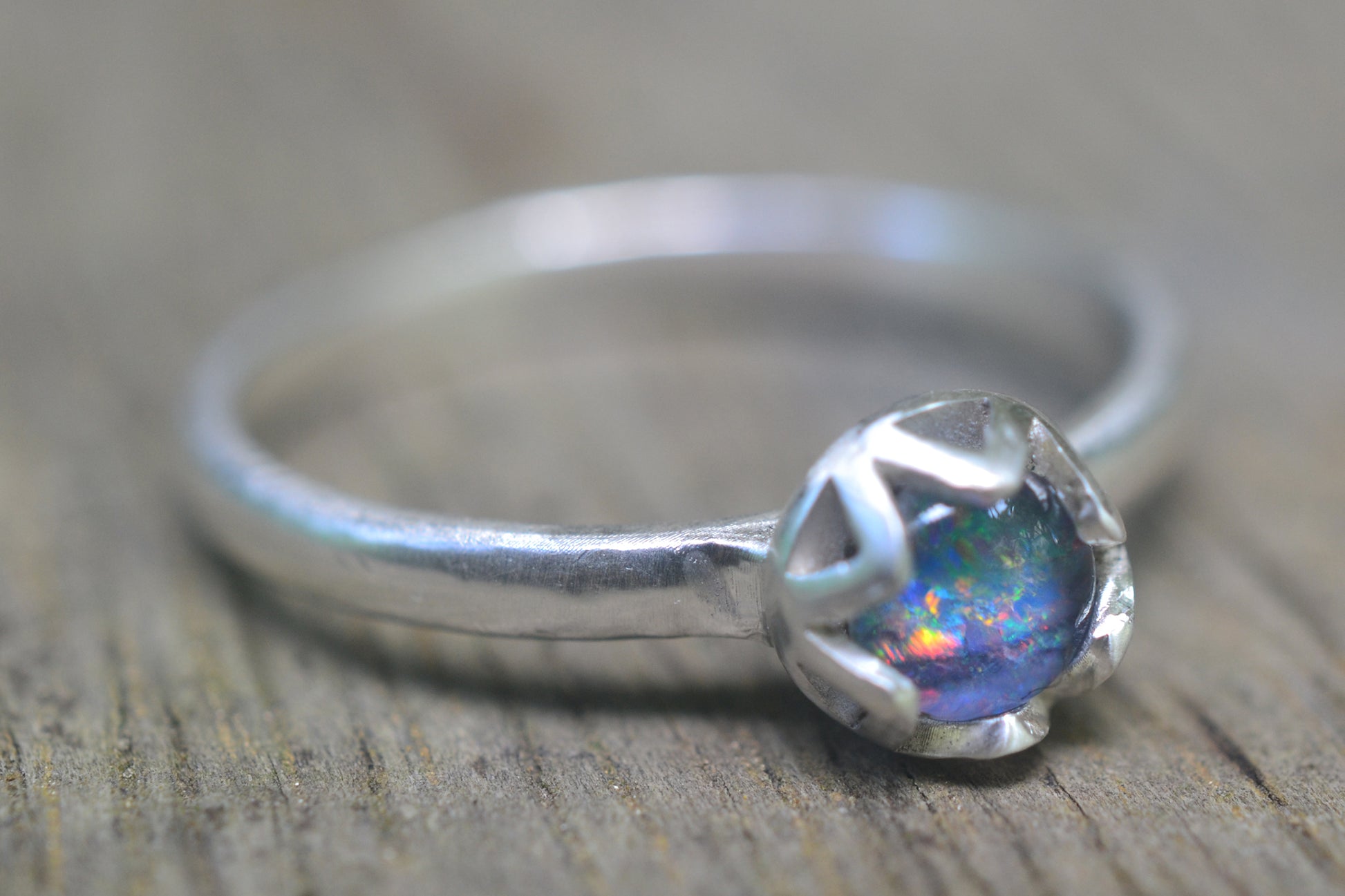 Recycled 925 Silver Ring With 5mm Opal