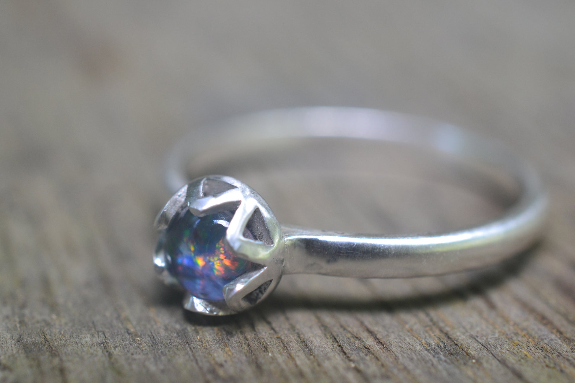 Blue Violet Opal Triplet Ring in 925 Sterling