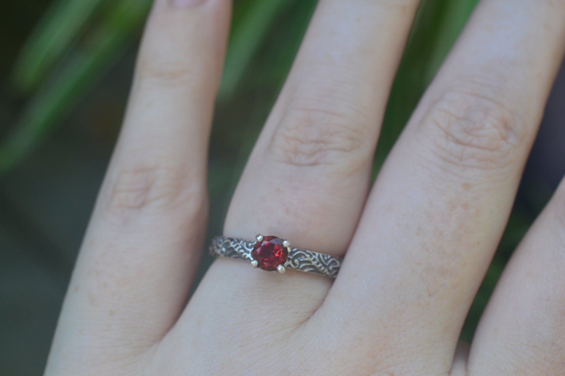 5mm Red Gemstone Engagement Ring in Silver