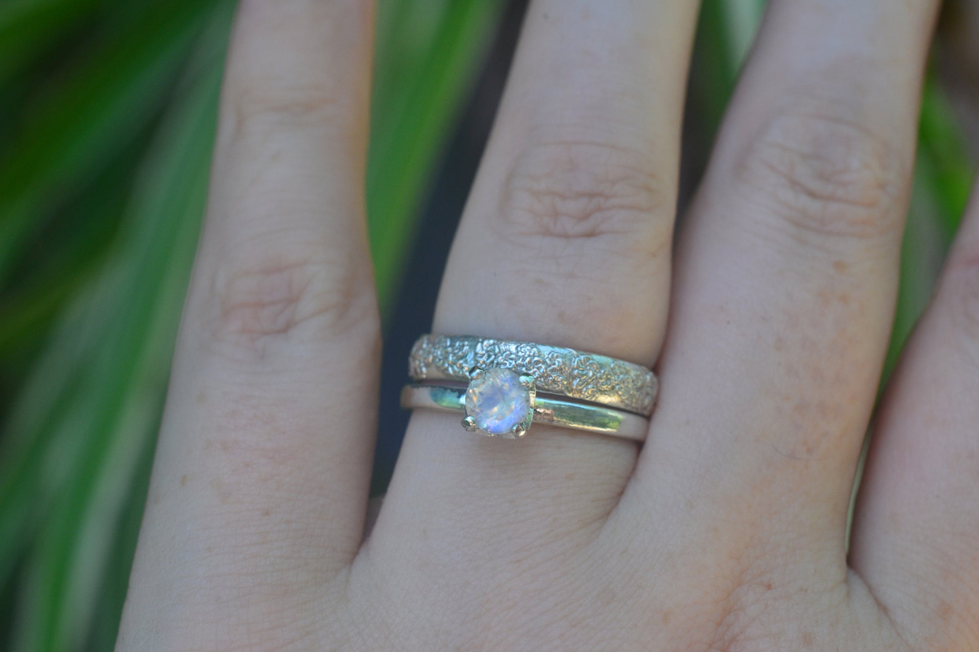 Rainbow Moonstone Wedding Set in Sterling