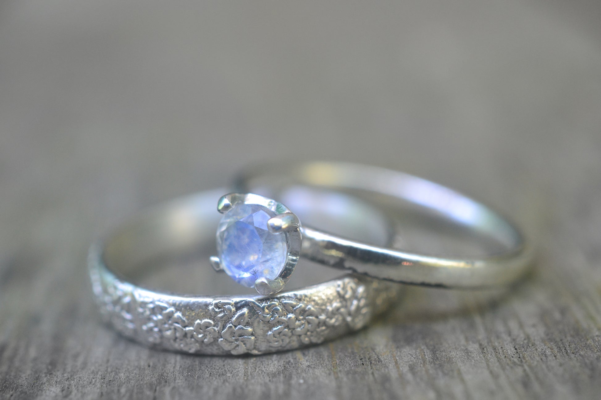 Faceted Rainbow Moonstone Bridal Set in Silver