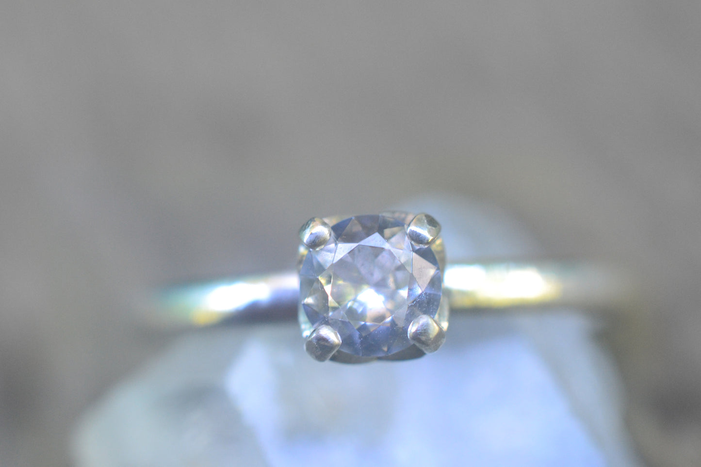 5mm Faceted White Sapphire Solitaire Ring