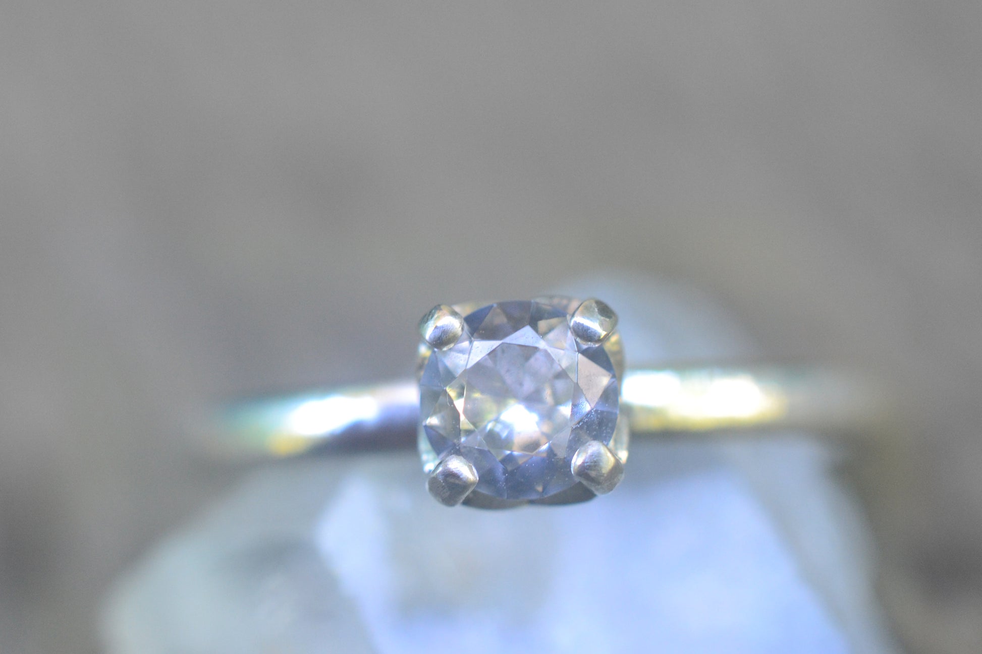 5mm Faceted White Sapphire Solitaire Ring