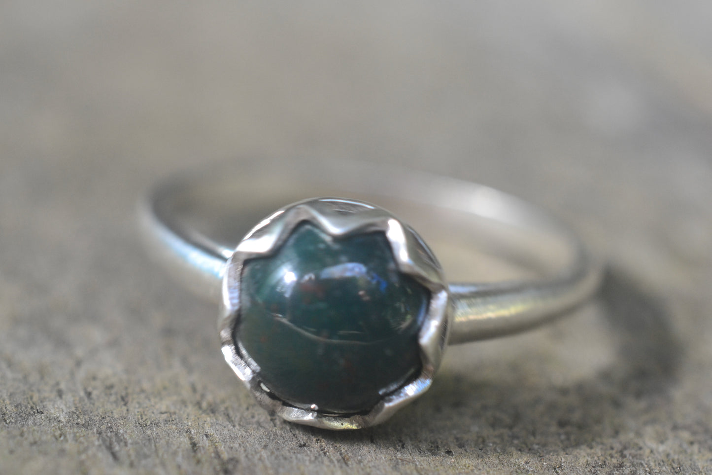 8mm Bloodstone Ring in Solid Sterling Silver