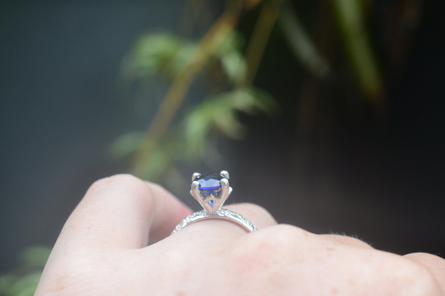 8mm Blue Sapphire Cherry Blossom Ring