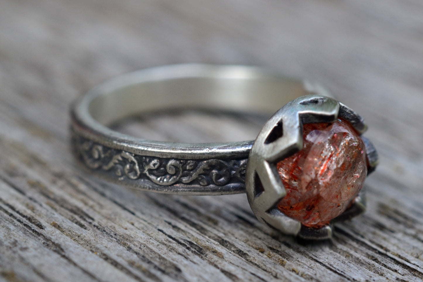 Natural Confetti Sunstone Cabochon Ring 