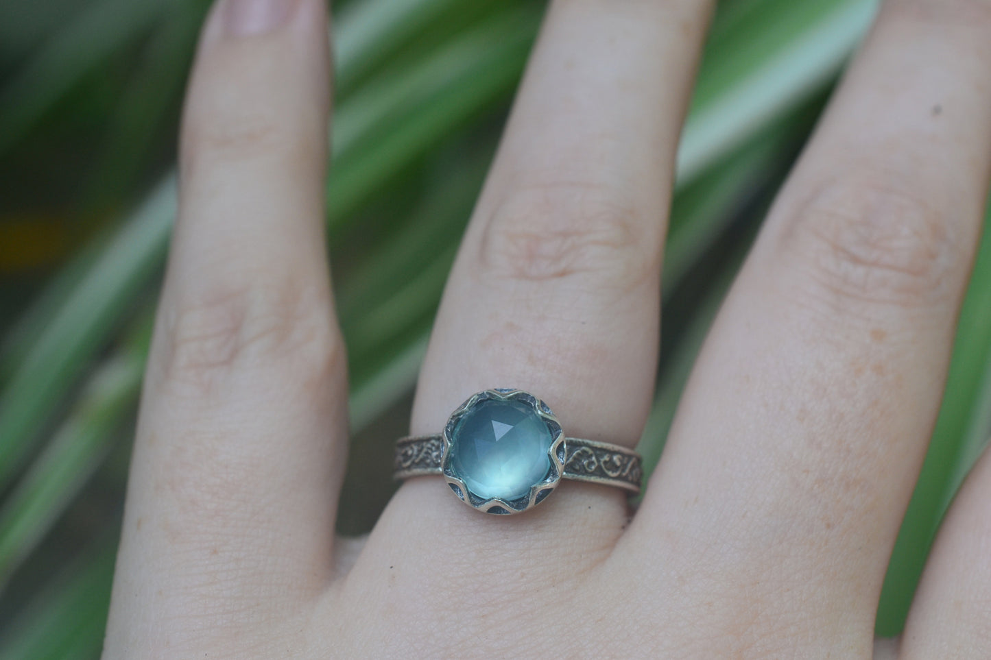 Bezel Set Blue Opal Engagement Ring