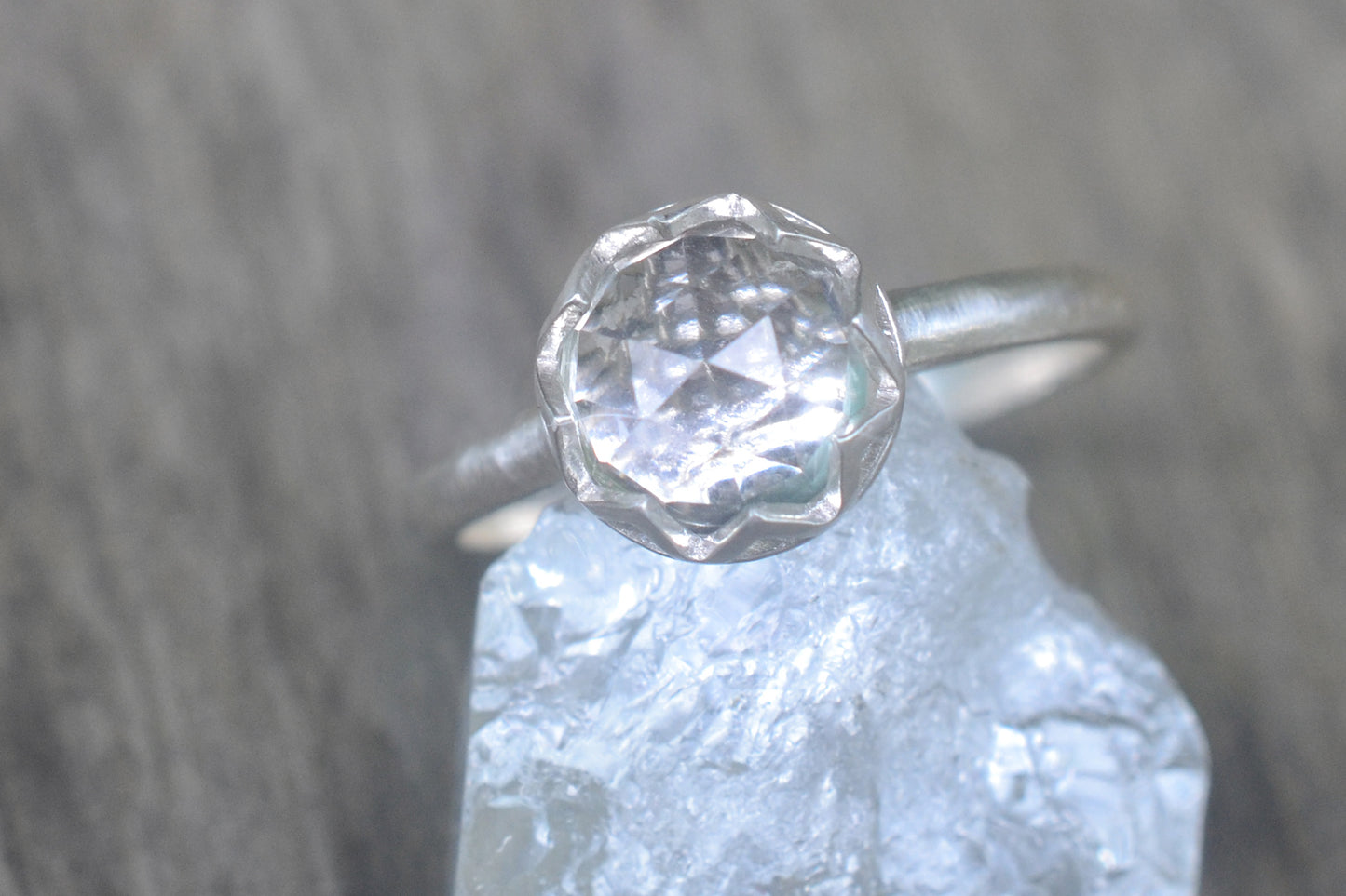 White Topaz Cathedral Engagement Ring in Sterling