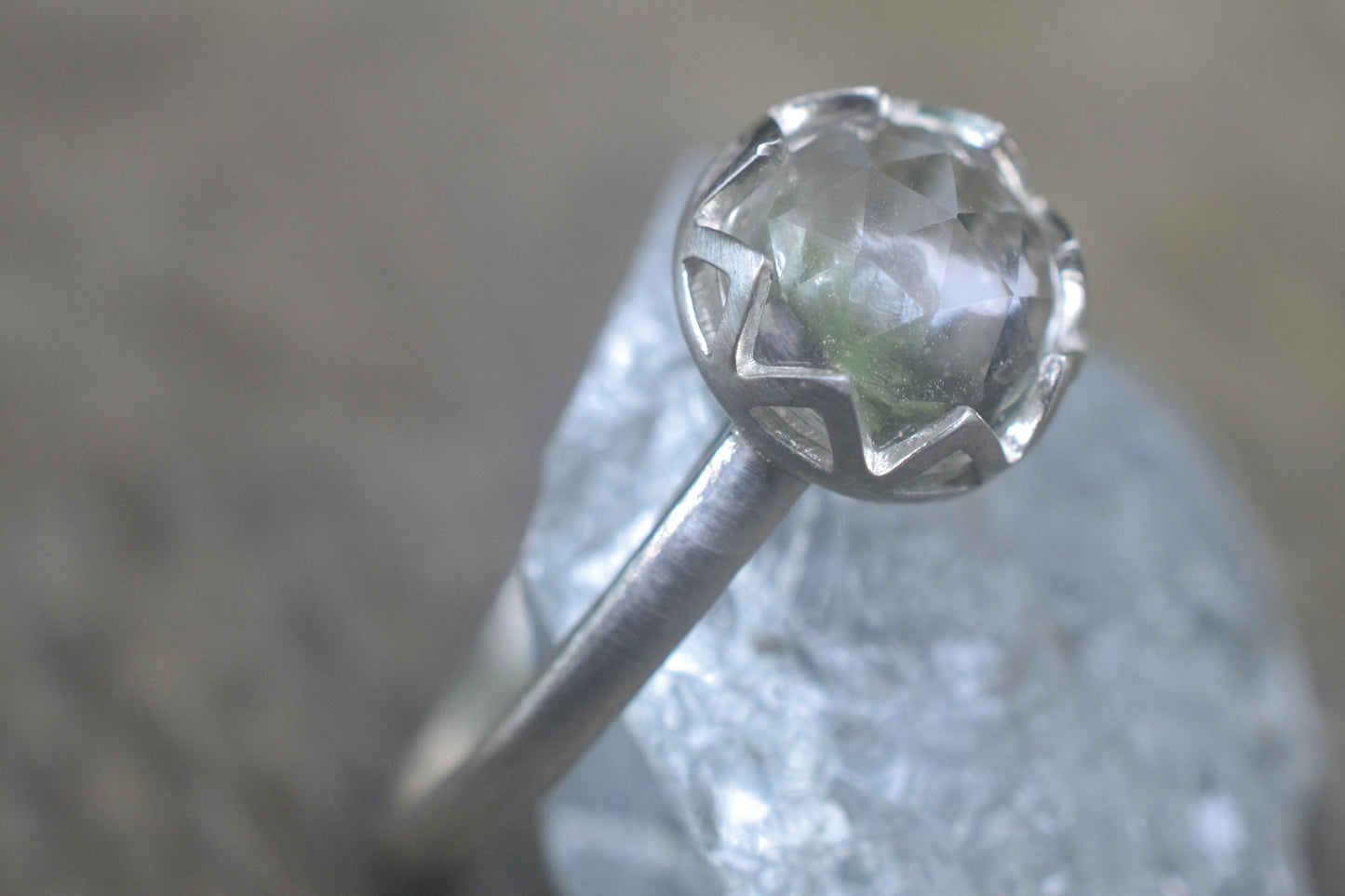 Bezel Set White Topaz Crystal Ring in Silver