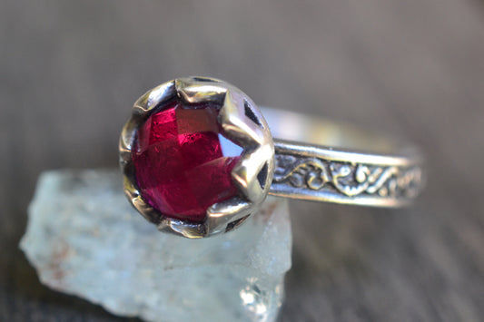 Ruby Renaissance Ring in Oxidised 925 Silver