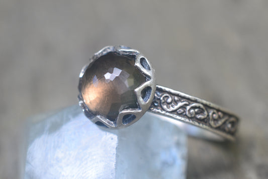 Smoky Quartz Engagement Ring in Sterling Silver