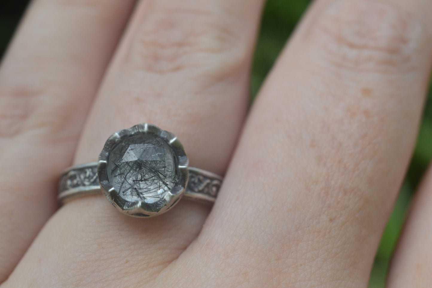 Womens Natural Needle Quartz Ring in Sterling