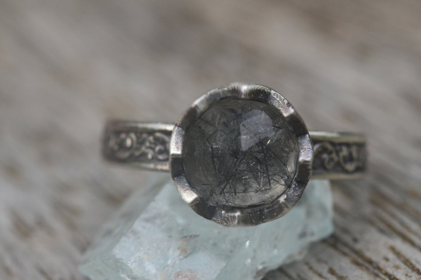 Tourmalinated Quartz Engagement Ring in Sterling