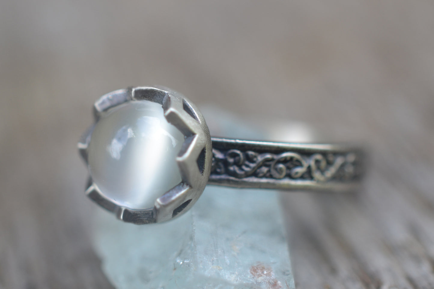 Oxidised Silver & Moonstone Engagement Ring