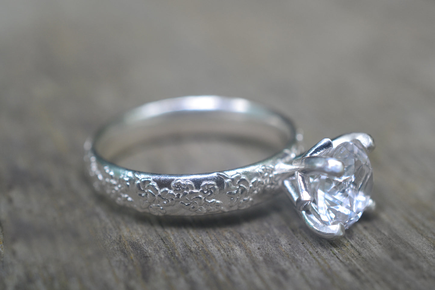 8mm White Sapphire Ring With Cherry Blossom Band