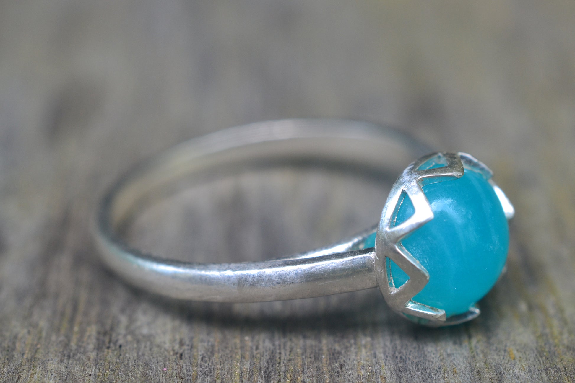 8mm Amazonite Cabochon Ring in Silver