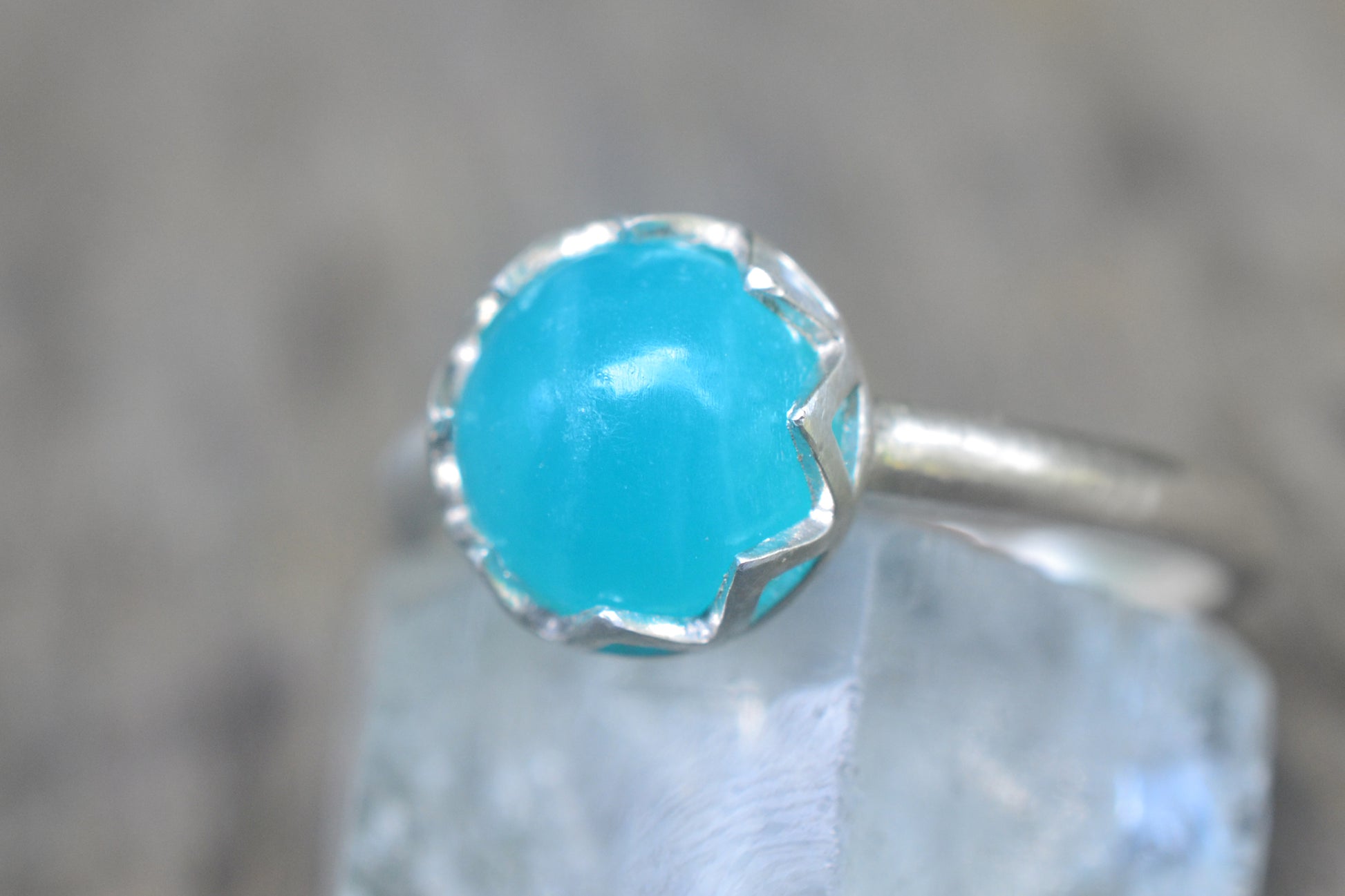 Bezel Set Aqua Crystal Ring in Sterling Silver