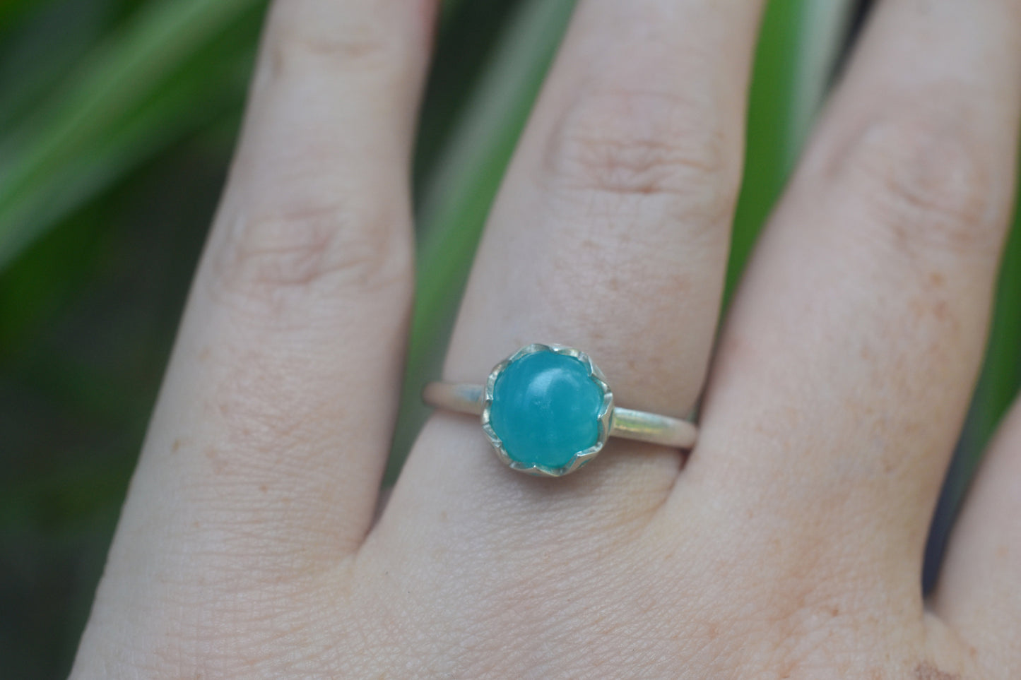 Natural Amazonite Gemstone Ring in Silver