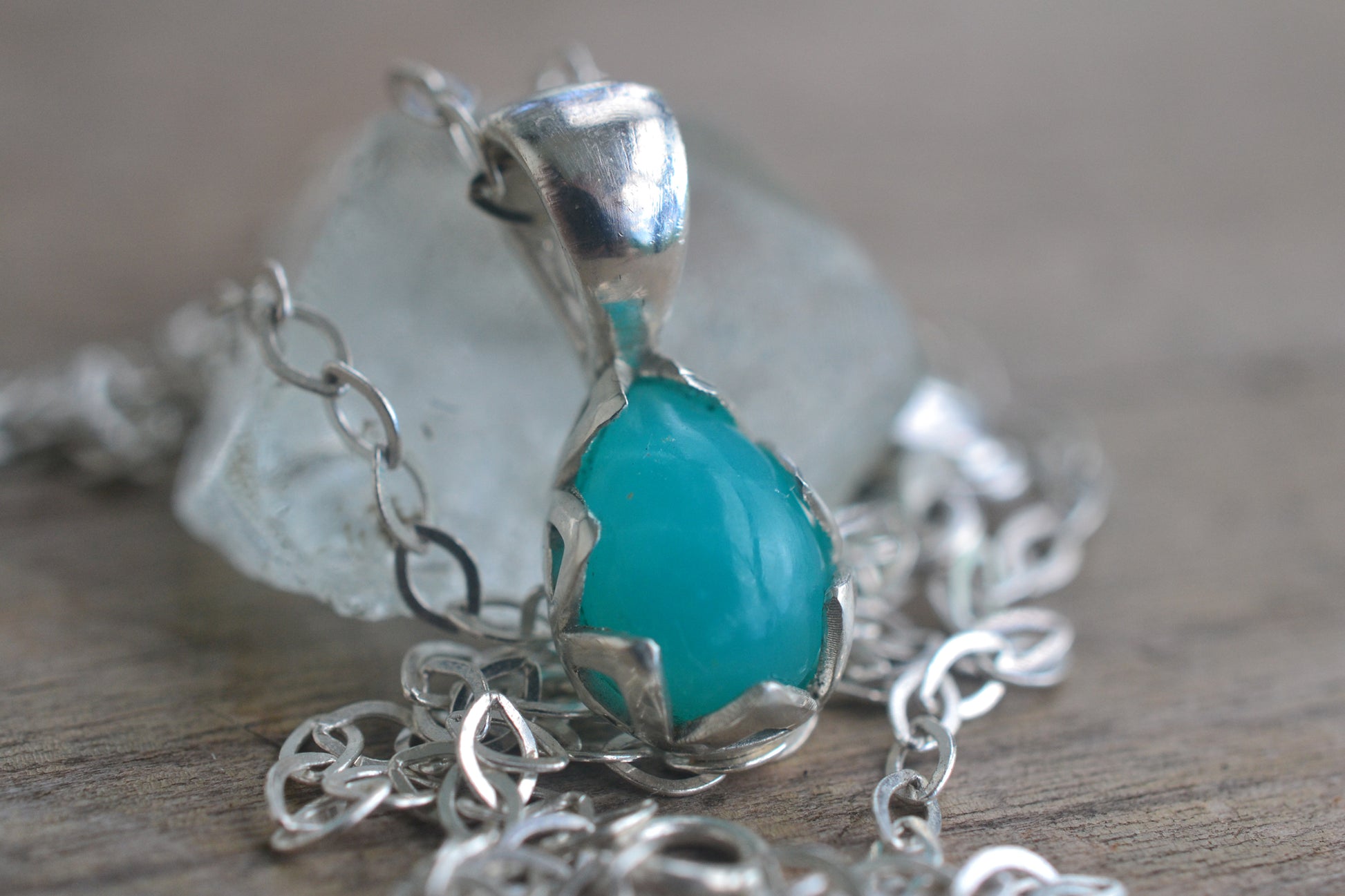 Amazonite Teardrop Necklace in Sterling Silver