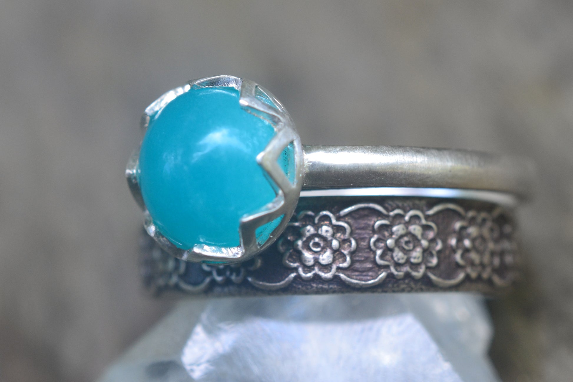 Wildflower Stacking Ring Set in Silver With Gemstone