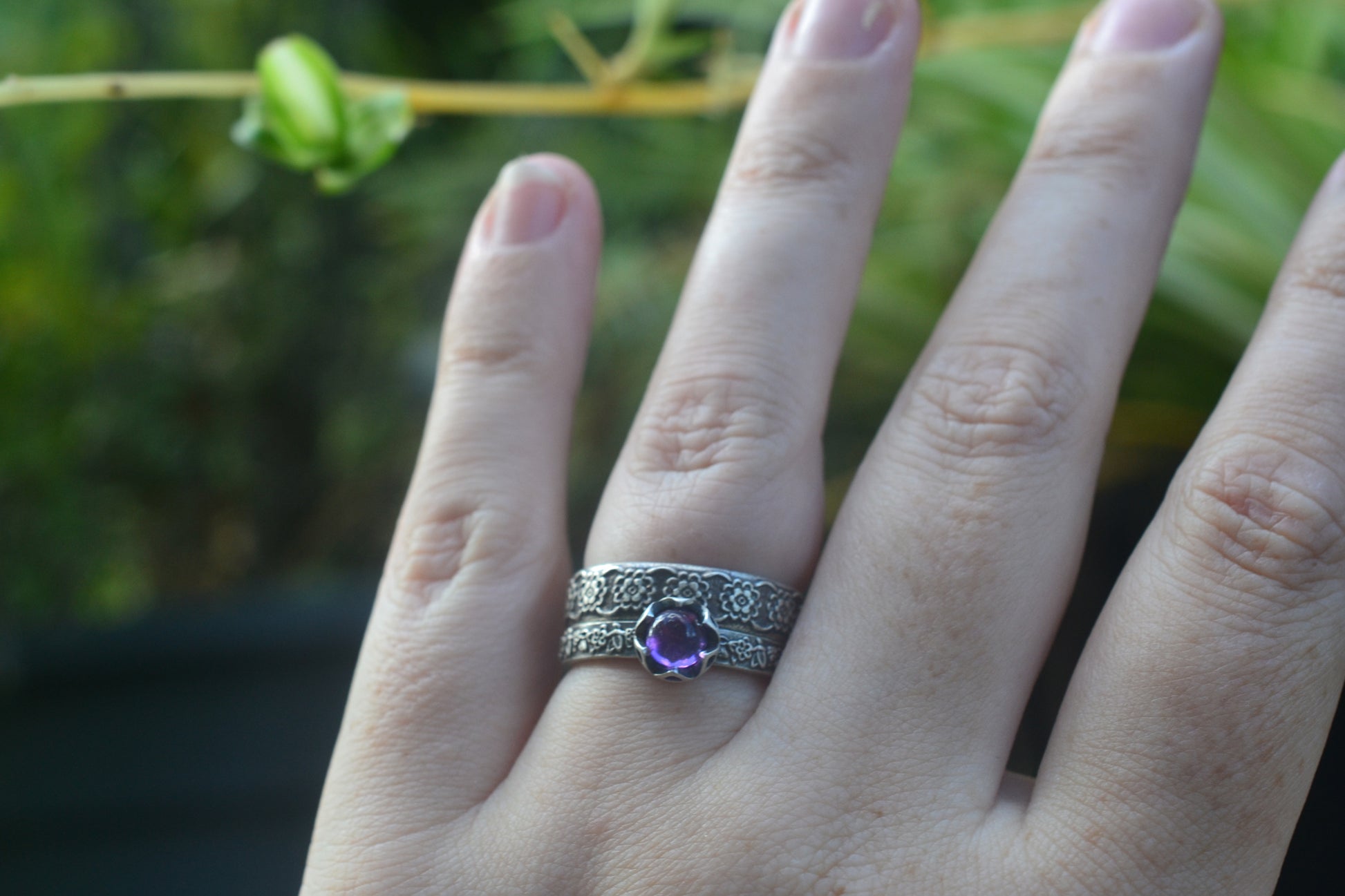 Amethyst Flower Wedding Set in Sterling