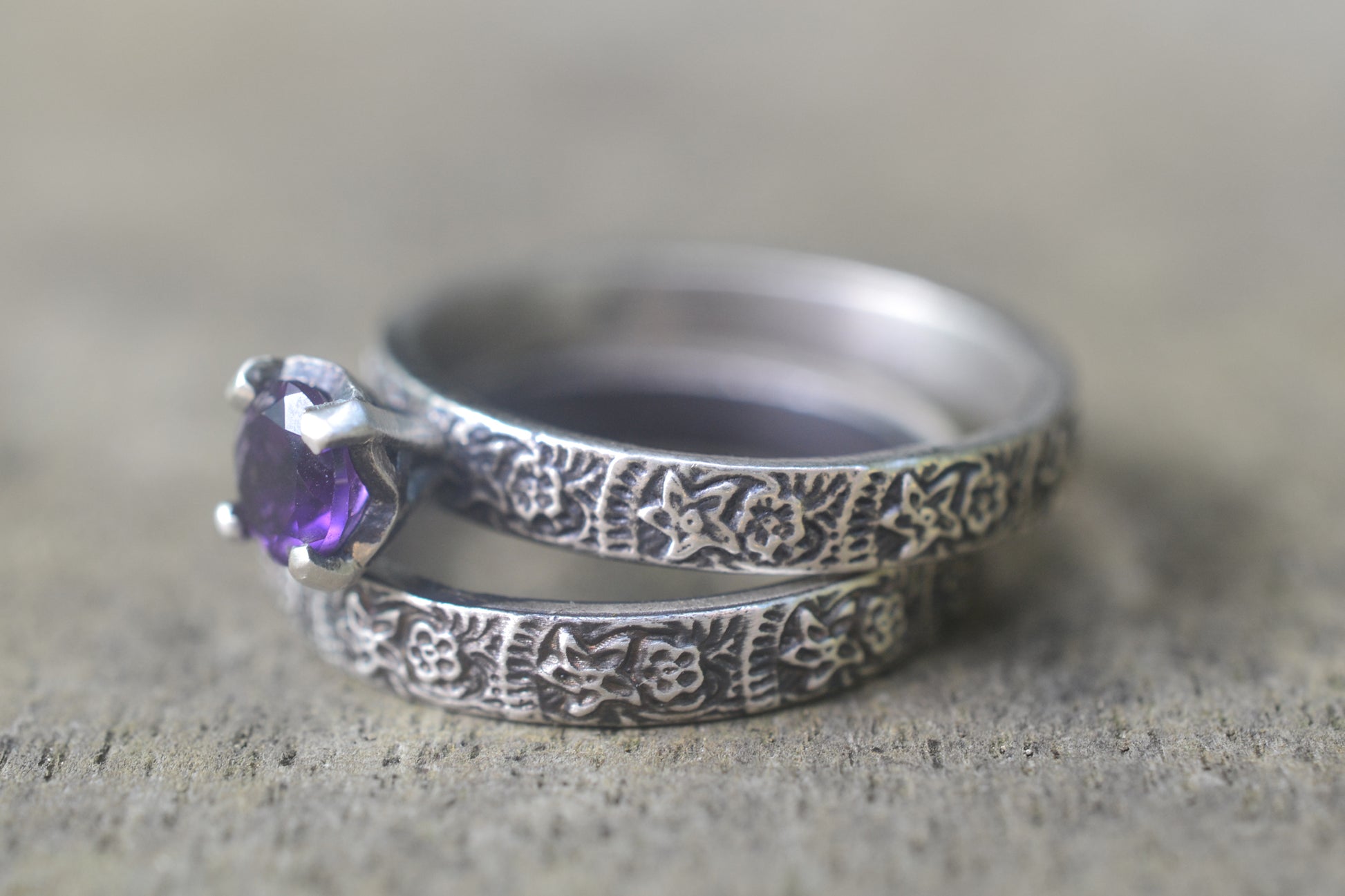 Recycled 925 Silver & Amethyst Wedding Set