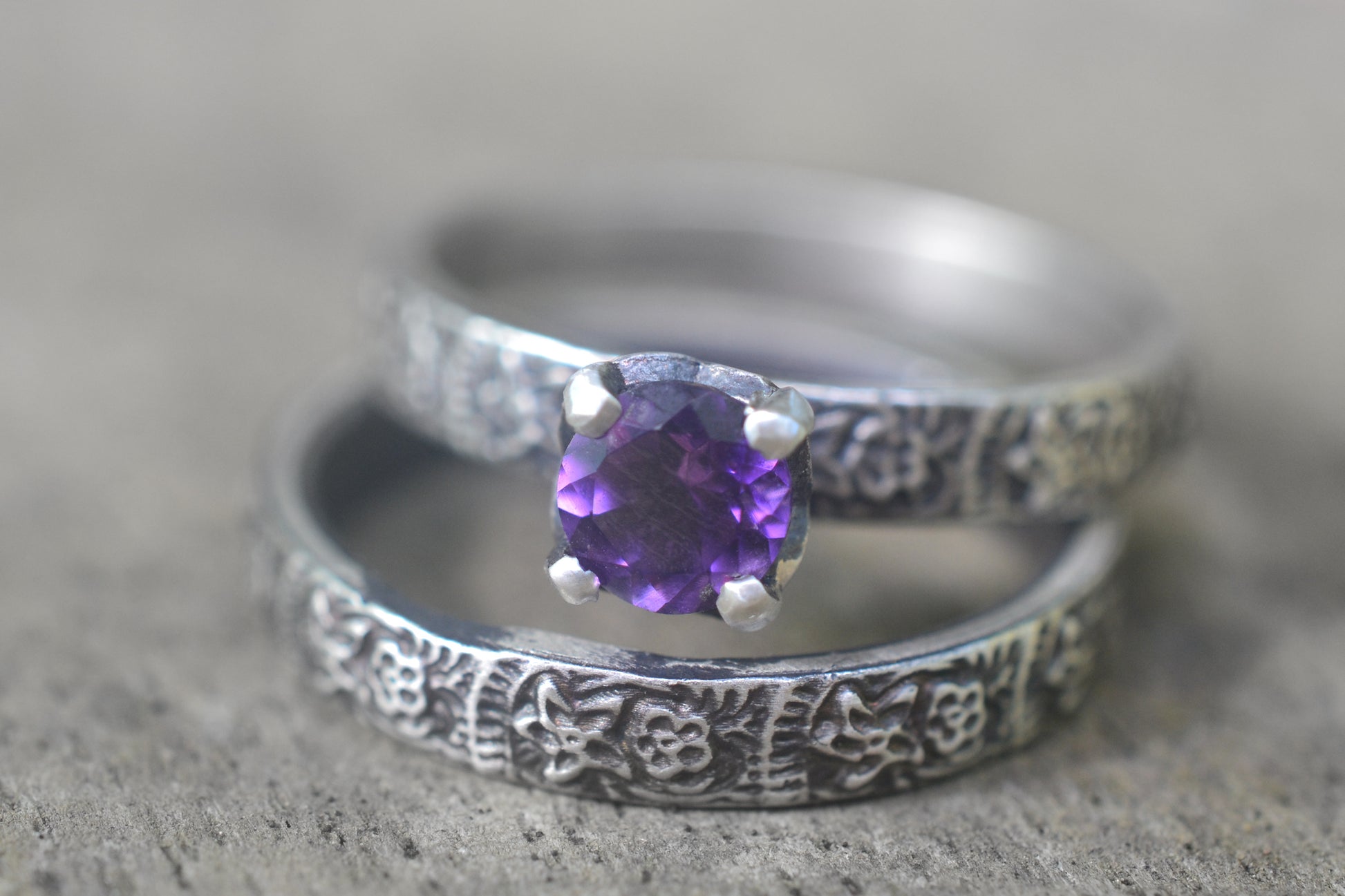 Oxidised Silver Flower Bridal Set With Amethyst