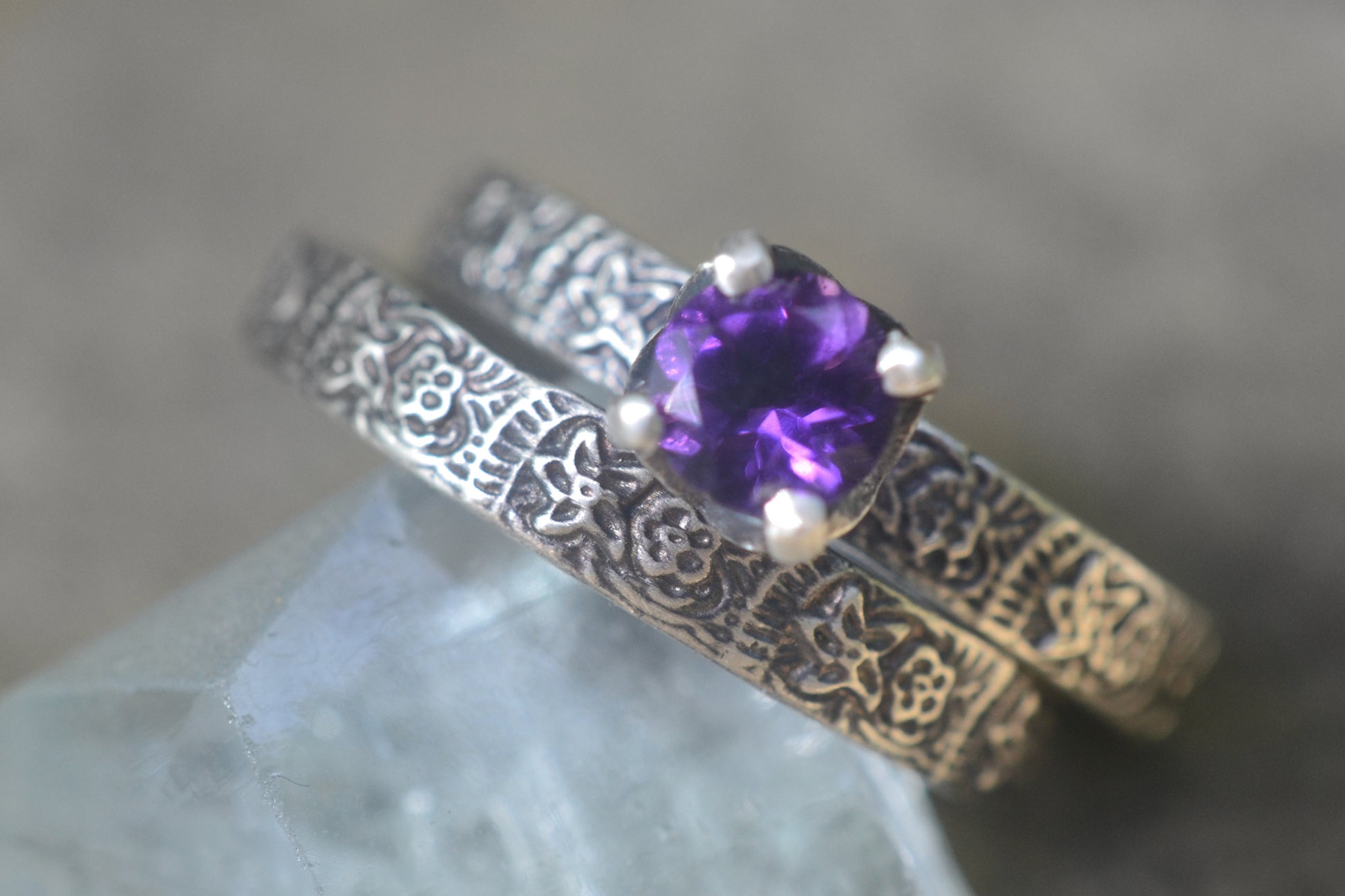 Womens 925 Silver Bridal Set With Amethyst