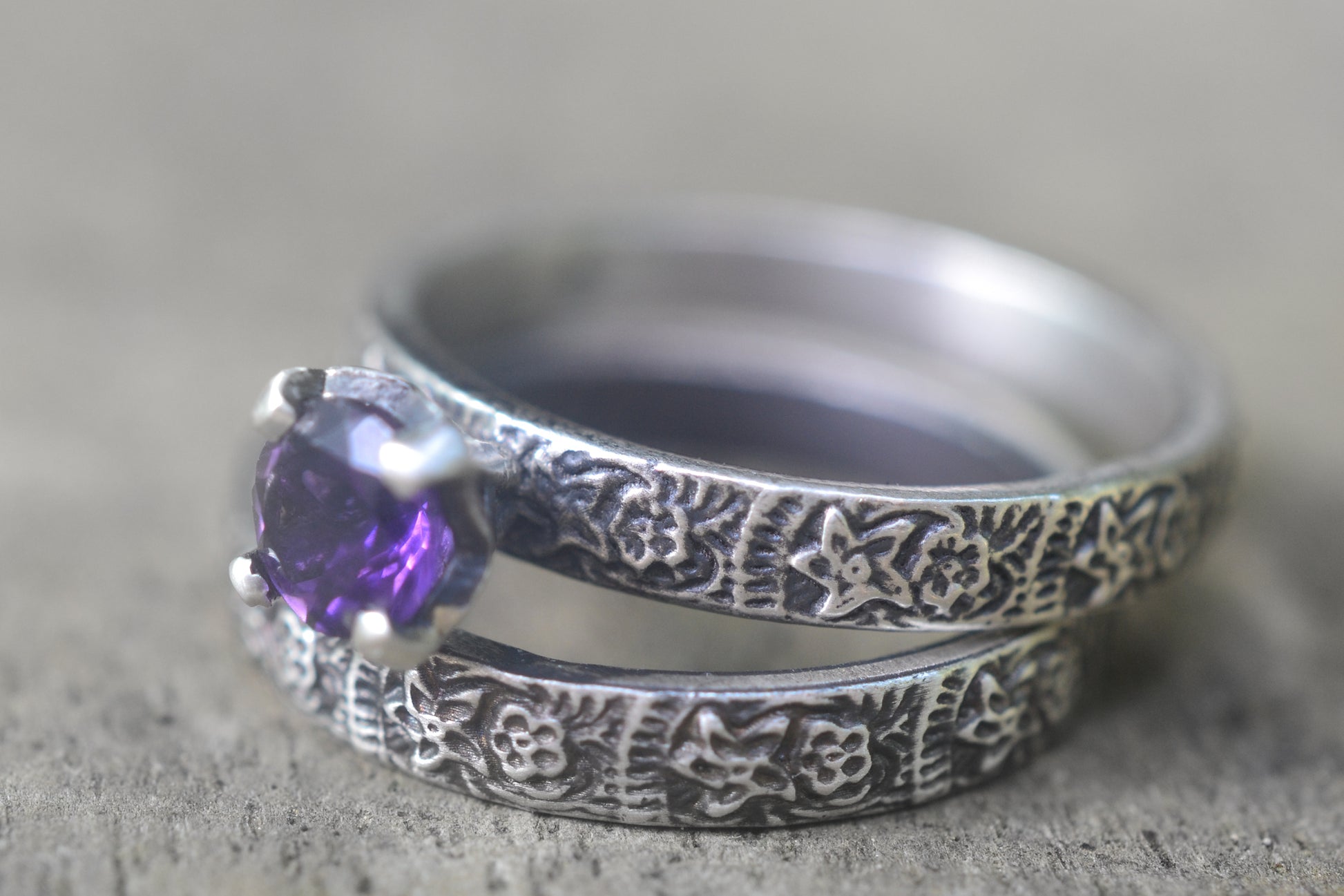 Natural Amethyst Wedding Set in Sterling Silver