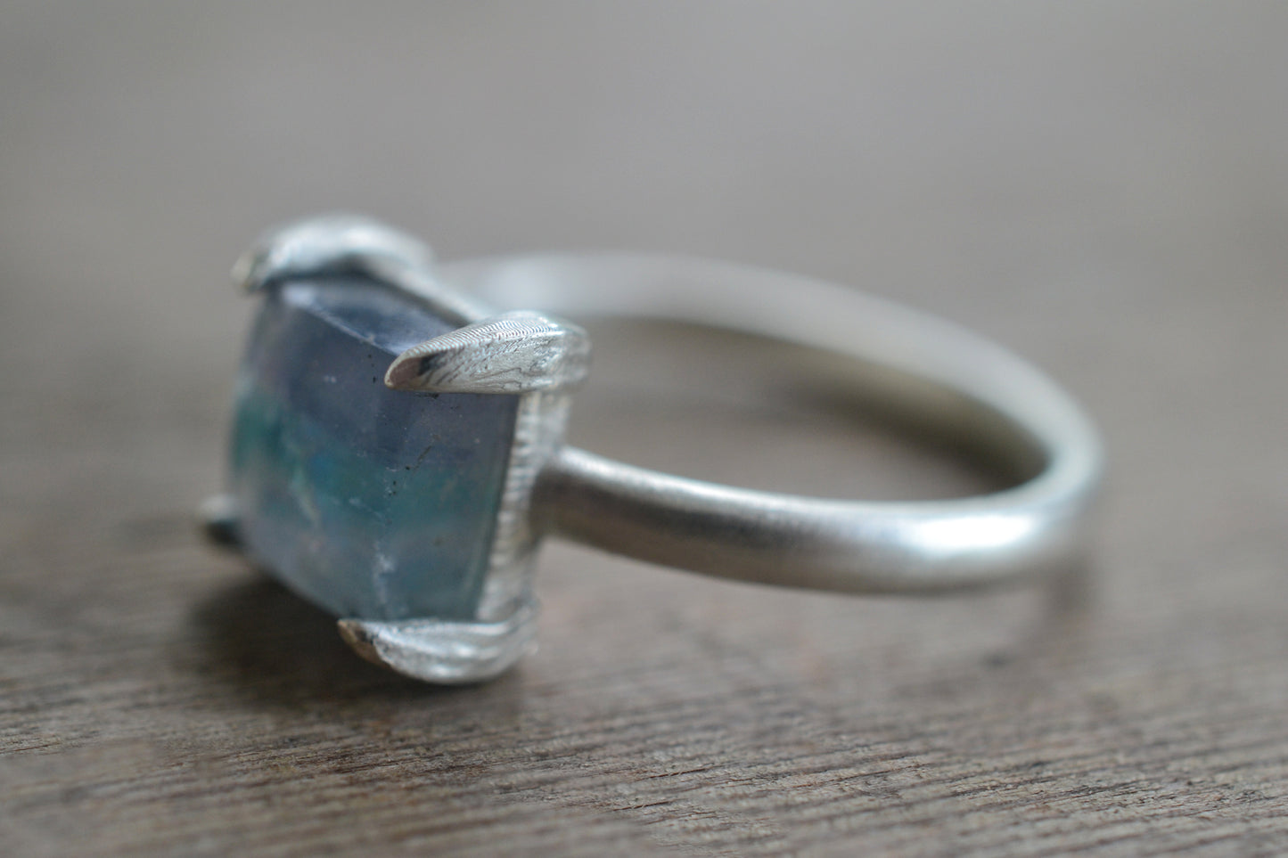 Purple & Green Stripe Fluorite Ring in Silver