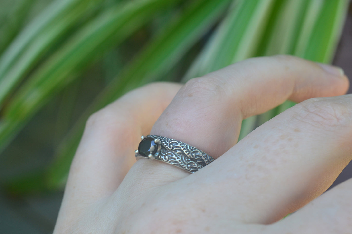 5mm Black Spinel Bridal Set in Oxidised Silver