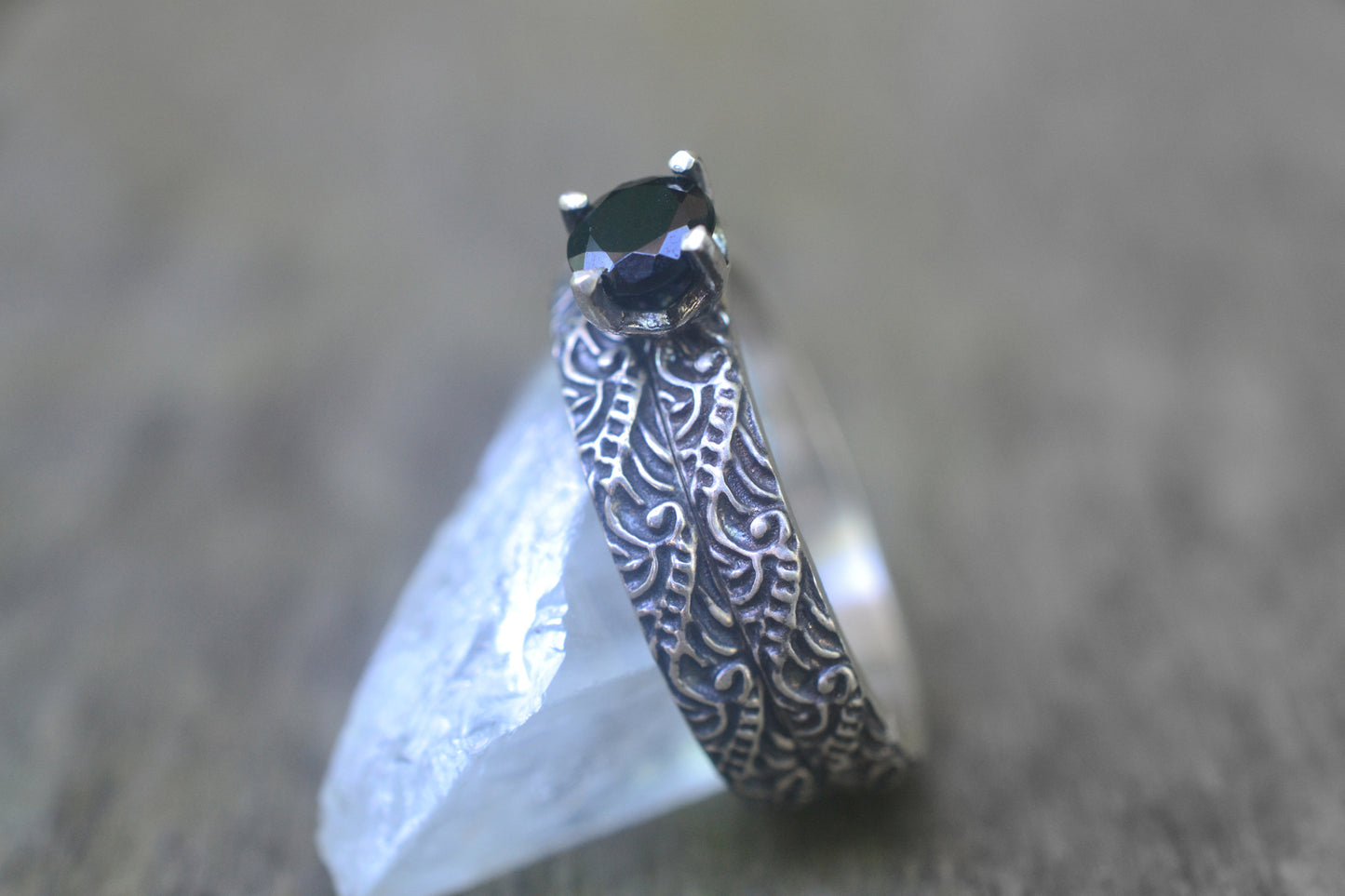 Sterling Silver Scroll Bridal Set With Black Stone