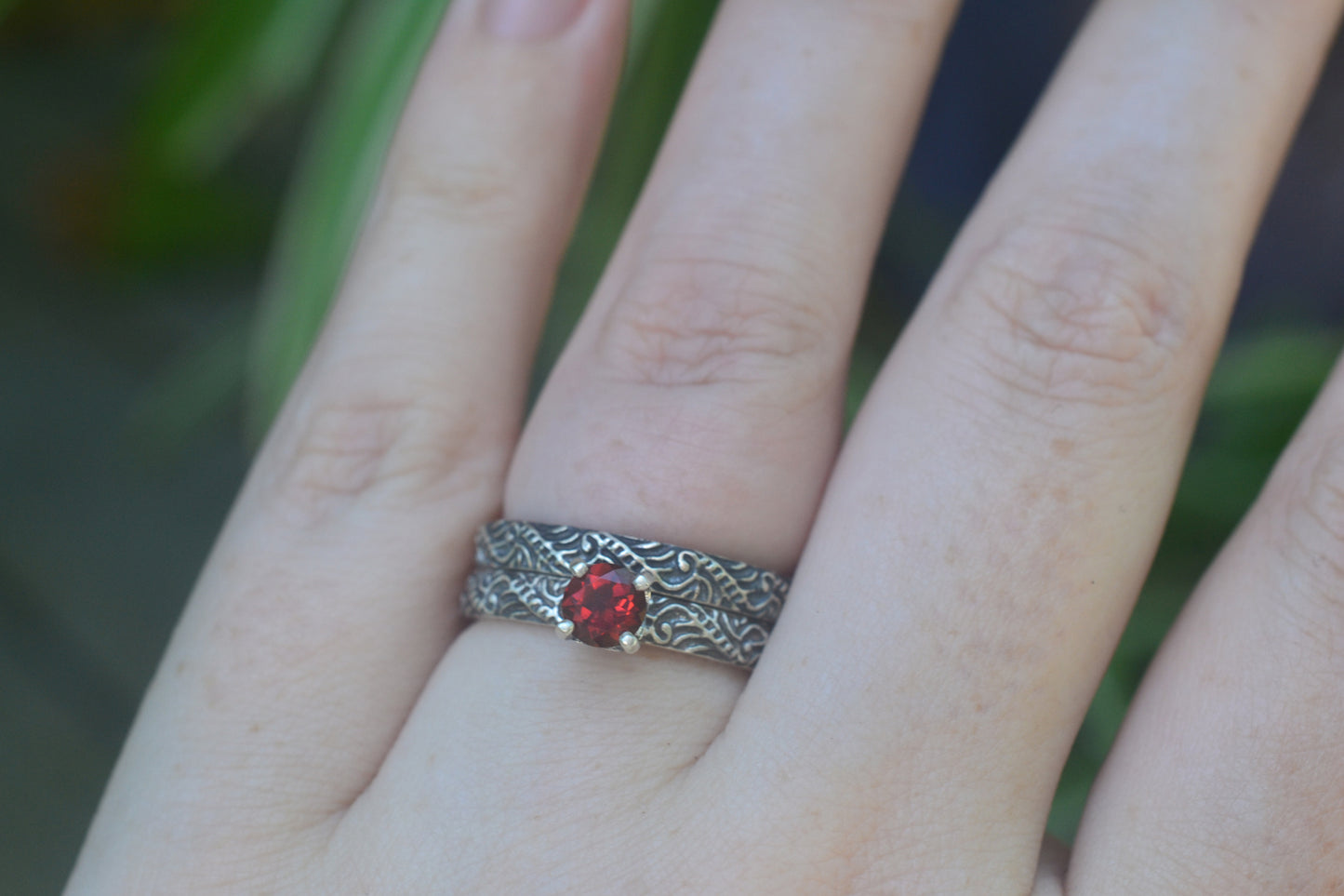 5mm Red Peony Topaz Bridal Set in Sterling