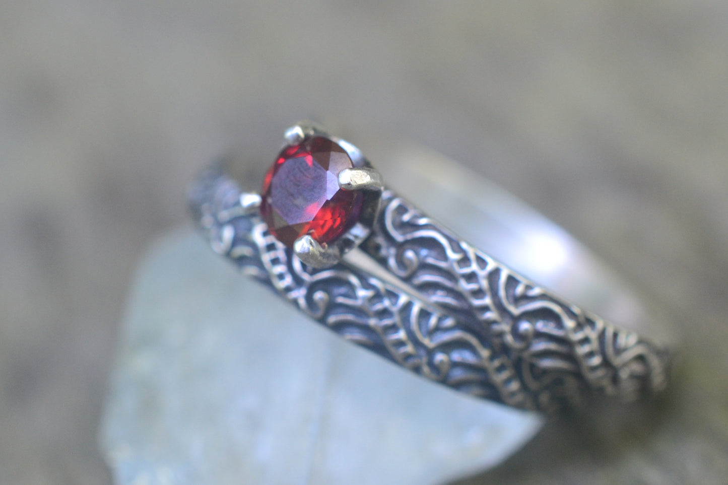 Womens Red Peony Topaz Wedding Set in Silver