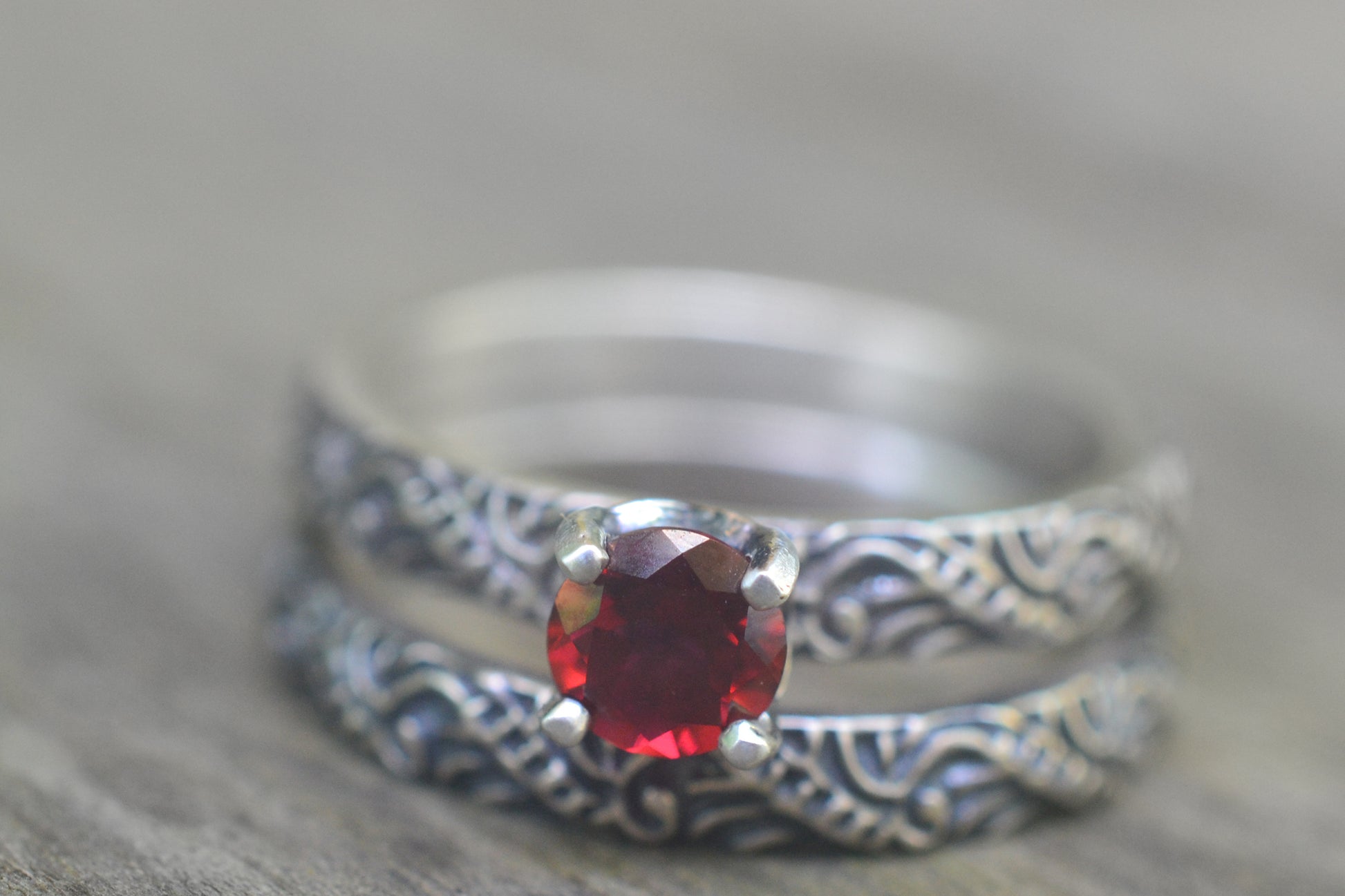 Blackened Silver & Peony Topaz Bridal Set