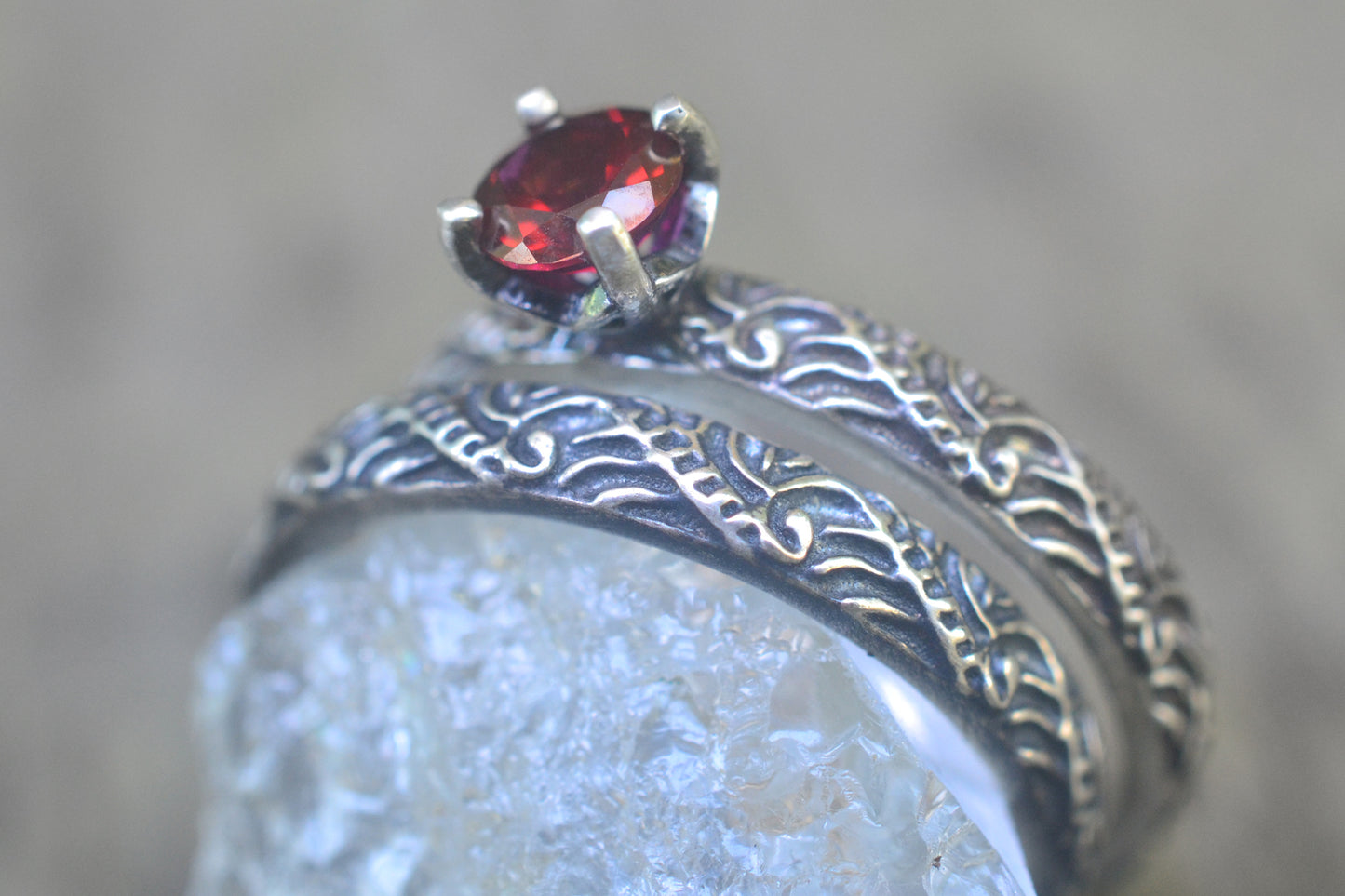 Red Topaz Wedding Set in Oxidised Silver
