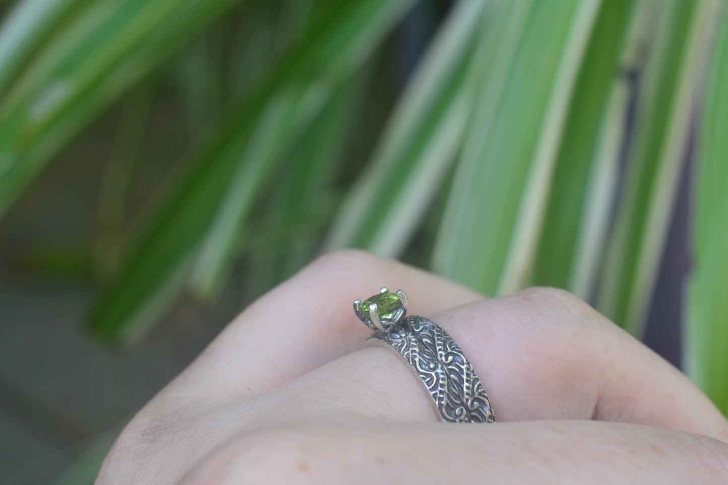 Baroque Oxidised Silver & Peridot Wedding Set