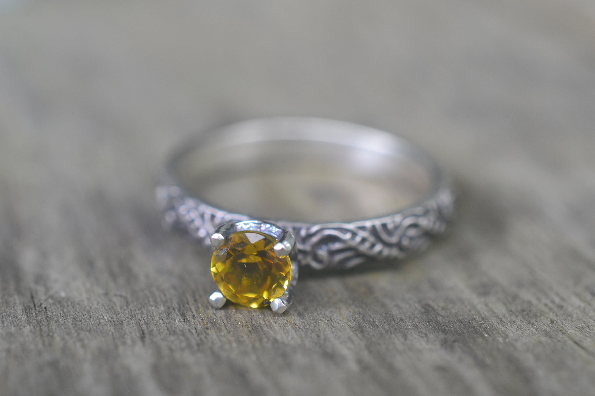 Yellow Sapphire Engagement Ring in Oxidised Silver