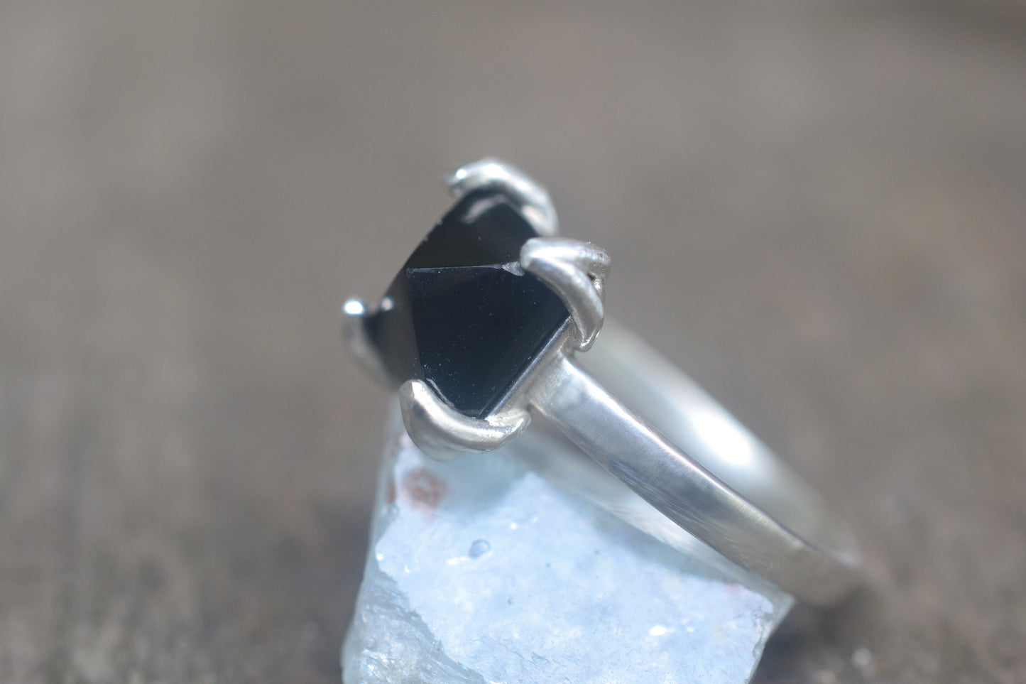 Black Onyx Pyramid Statement Ring in Silver