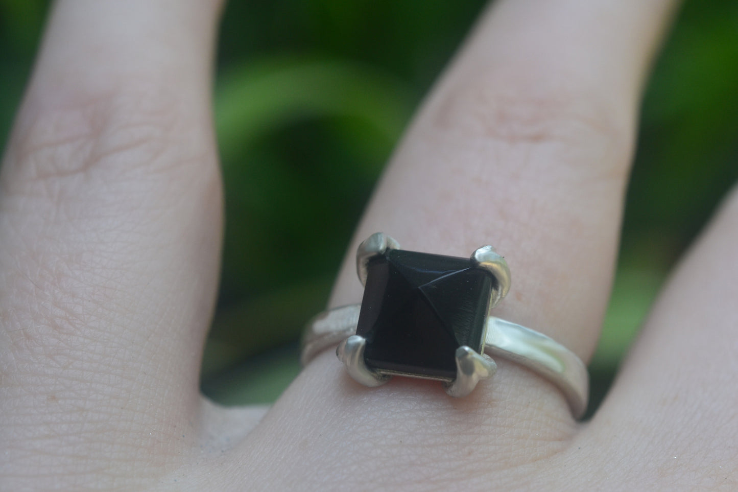Minimalist Onyx Statement Ring in Silver