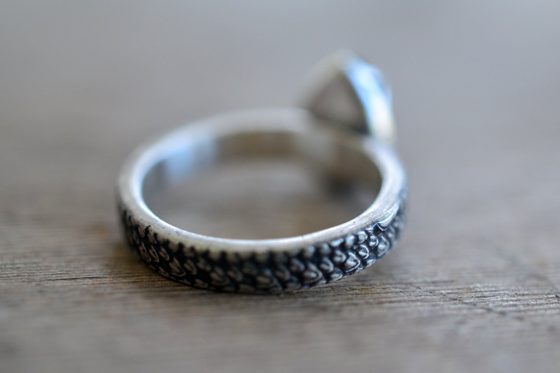 Oxidised Silver Dragon Band With Onyx Gem